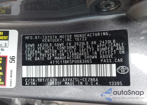 2023 Toyota Camry Le from USA, damaged, VIN 4T1C11BK5PU083065